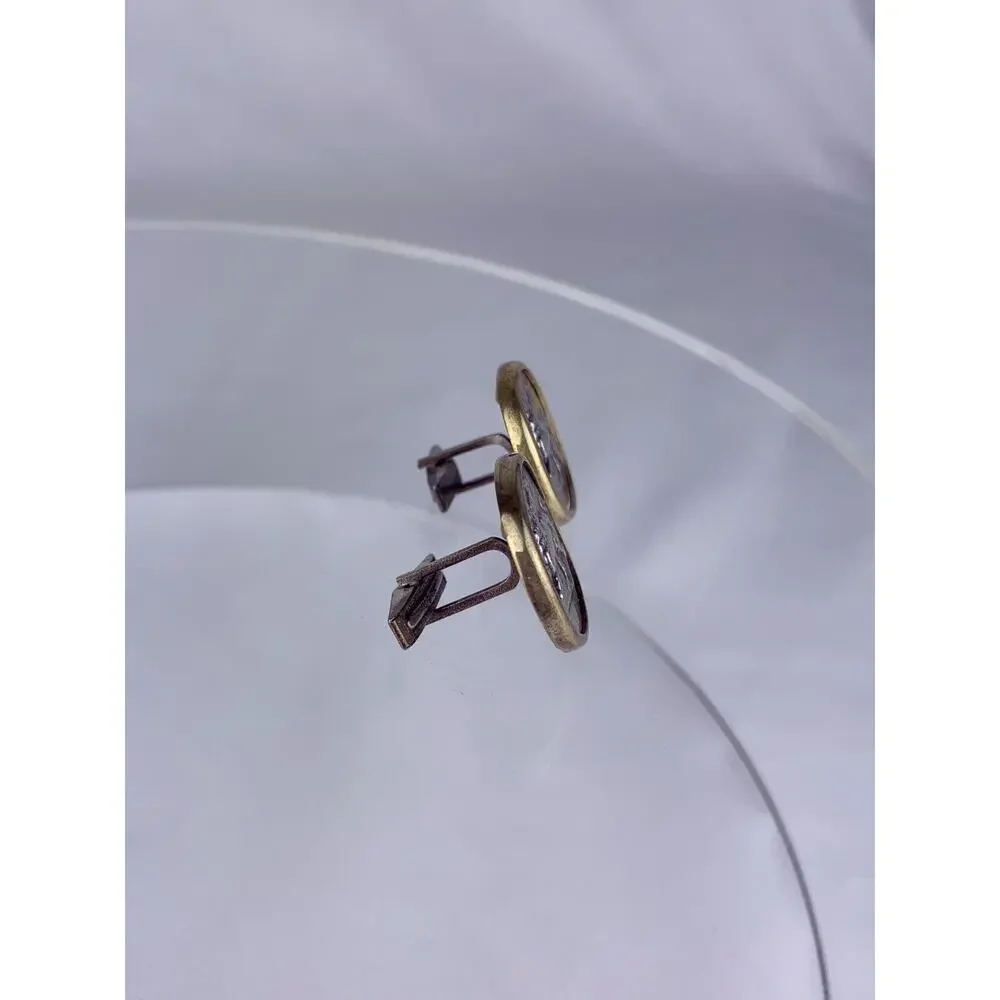 Chimera Stater Style Coin Sterling Silver Cufflinks 18k GP Bezel MMA Vintage O1